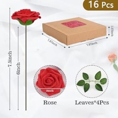 Artificial Flowers Fake Roses with Stems Boxed Foam Roses for DIY 16Pcs Red
