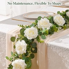 13 FT Artificial Flower Garlands Real Touch Fake Floral Silk Rose 2Pcs White