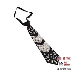 Black Pre-tied Ties with Artificial Pearls Adjustable Uniform Neckties G