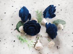 Navy Blue Cake Flower Topper White Sola Wood Reusable DIY Wedding Party Decor