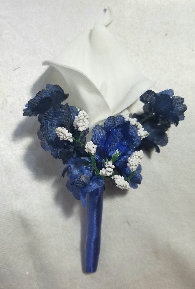 Ivory Navy Blue Calla Lily Bridal Wedding Bouquet Accessories