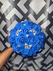 Royal Blue Silver Quincenara Ramo Sweet 16 Bridal Wedding bouquet Keepsake