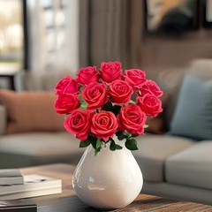 12PCS Fake Red Roses Artificial Red Flowers Bulk, Silk Faux Roses with Stems