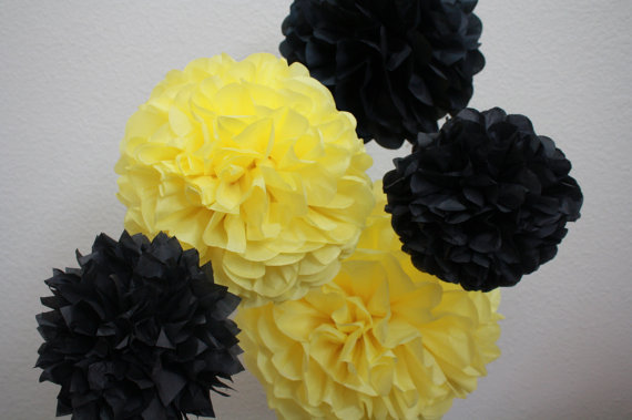 12x yellow black paper pom poms wedding birthday party event venue decoration