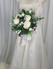 Woodsy Winter White Faux Silk Wedding Bouquet