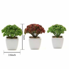 3 Green 6″ Assorted Faux Sedum Succulent Plants with Off White Pots Party Home