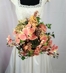 Peach Orchid Garden Flower Faux Wedding Bouquet