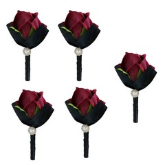 5Pcs Rose Boutonniere for Bride and Grooms, Rose Wrist Corsages for Wedding Prom