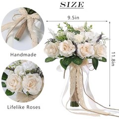 Large Wedding Bouquets for Bride & Bridesmaid – White Champagne Artificial Roses