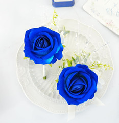 Royal Blue White Corsage and Boutonniere Set for Wedding Prom, Artificial Ros…