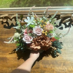 Beautiful Bridal Wedding Bouquet Budget Handmade Faux Flowers Pink Red Brown