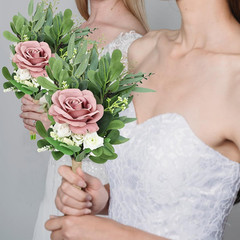 8 Inch Bridesmaid Bouquets Set of 6 – Artificial Flowers Greenery Bouquet for We