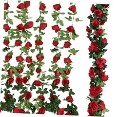 4Pcs (30 FT) Rose Vine – Lifelike Artificial Flower Garland, Silk Rose Red