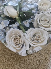 Hand Made Thick Clear Resin Wedding Bouquet White Roses Table Display Pearls…