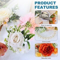 Rose Bridesmaid Wrist Corsage Set Artificial Flower Bride Orange/Beige/White