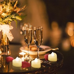 Artificial Rose Petals with 24 Pcs Flameless Heart Shaped LED Tealights Candles