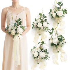 Ling’s Moment White Bridesmaid Bouquet Set of 4, White and Sage Wedding Bouqu…