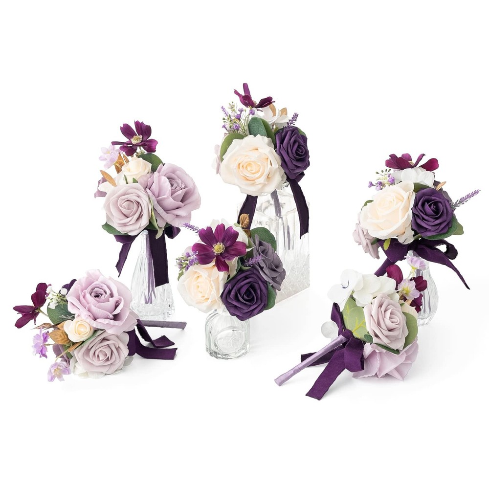 Ling’s Moment Lilac Wedding Flowers Mini Bridesmaid Bouquets Set of 6 Light P…