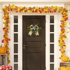 Floral Wreath Artificial Garland Ribbon Bows Spring Summer Party Decor Door Swag