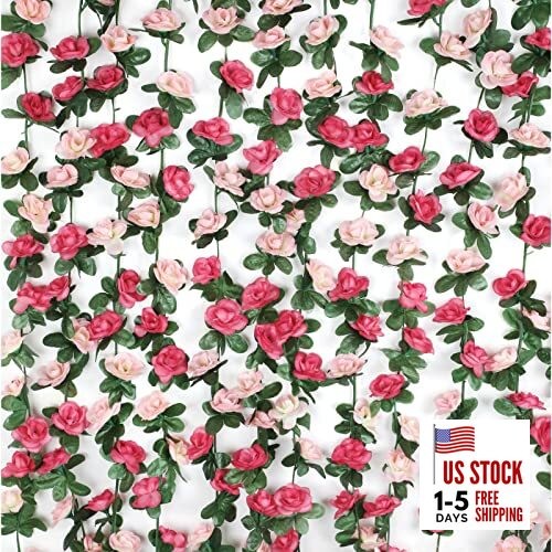 2Pcs 16.4Ft Flower Garland Artificial Rose Vines for Bedroom, Cute 2 Pcs Pink