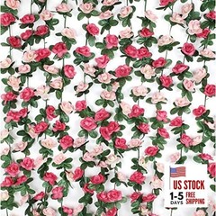 2Pcs 16.4Ft Flower Garland Artificial Rose Vines for Bedroom, Cute 2 Pcs Pink