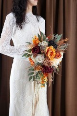 12 Inch Cascade Wedding Bouquets Bride Fall Burnt Orange Cascading Bridal