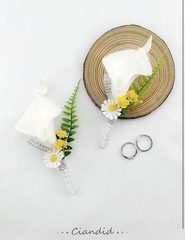 2PCS Candid Lily Boutonniere for Men Wedding Bridegroom & Best Men White Flowers
