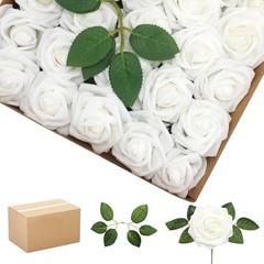 Artificial Flowers RosesPCS Real Looking Foam Fake Roses with Leaves 100 White