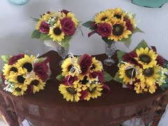 Wedding flowers bridal bouquets decoration sunflowers cranberry burgundy Pkg