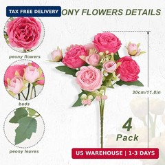 MARTINE MALL 4 Packs Peonies Artificial Flowers, Mixed Pink Artificial Peonies,