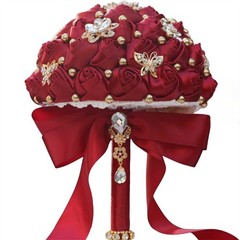 Ivory and Wine Rose Bud wedding bouquet bridal artificial Quinceanera 15 bouquet