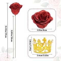 Waipfaru Glitter Roses Bouquet, DIY Fake Flowers Birthday 36pcs, Red