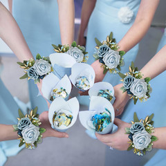 Set of 6 Dusty Blue Flowers Wrist Corsage for Wedding Artificial Flower Wrist…