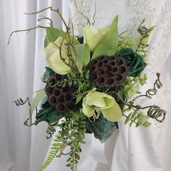 Woodland and Jade Crystal Faux Silk Wedding Bouquet