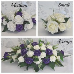 Table decoration flower arrangement rose leaves diamante sprays diamante pins