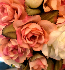Rose Flower Bouquet Victorian Antique Style Rustic Wood Twig Vase Handcrafted