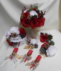 Wedding Bouquet Winter Christmas Silk Flower Bouquet Bridal Red White Pine Cone