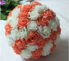 11-12 Inches Coral & Ivory Rose Flower Ball Wedding decoratin Ball Kissing Ball