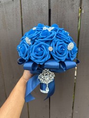 Royal Blue Silver Quincenara Ramo Sweet 16 Bridal Wedding bouquet Keepsake