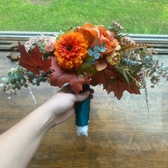 Bridal Bouquet Exquisite Budget Handmade Faux Floral Lovely Fall Red/Orange Pink