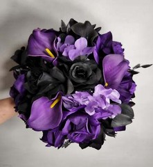 Purple Black Rose Calla Lily Bridal Wedding Bouquet Accessories