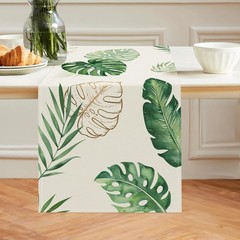 Tropical Palm Leaves Monstera Table Runner 13×72 Inch Summer Green Plant