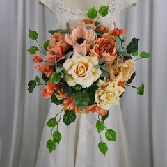 Peaches and Golden Yellows Garden Faux Silk Wedding Bouquet