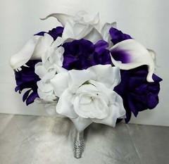 Purple White Rose Calla Lily Bridal Wedding Bouquet Accessories