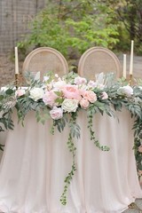 Artificial 9FT Floral Garland for Sweetheart Tables – Blush & Cream Elegance