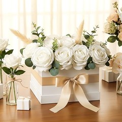 14PCS Roses Artificial Flowers, Velvet Silk Faux Roses with Long Stems White