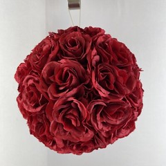 Silk Flower 9” Kissing Ball Red Rose Pomander Wedding Home Decor