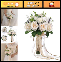 Large Wedding Bouquets for Bride & Bridesmaid – White Champagne Artificial Roses