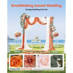 (5-Pack) Artificial Wedding Arch Arbor Flowers Kit with 33 Ft. Draping Fabric, L