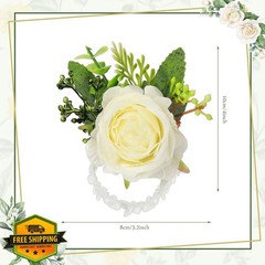Sherr White Rose Wrist Corsage Bands, 60 Pcs, Wedding Bridesmaid Flowers